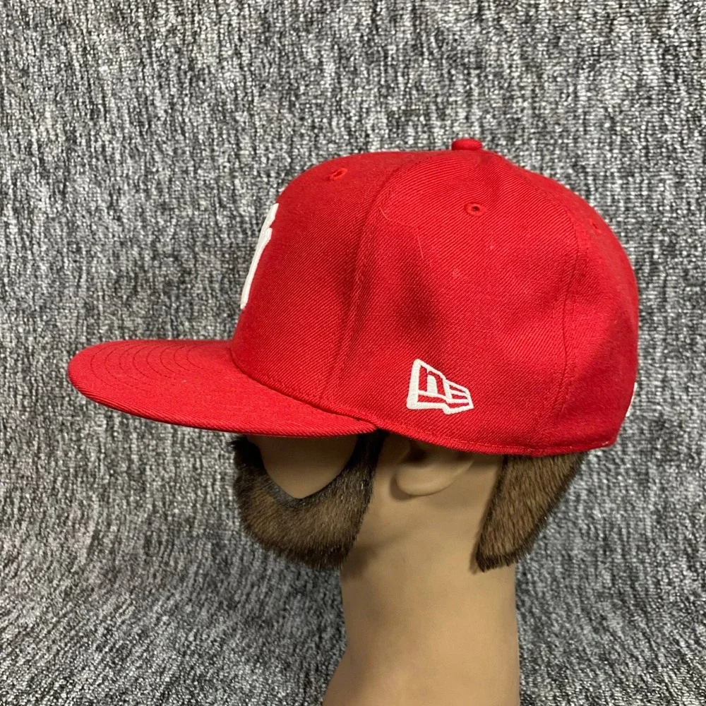 New Era 59FIFTY NY New York Yankees Red Fitted Hat Size 7 Red Bottom MLB Cap
